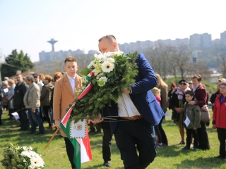 Ünnepség a forradalmi emlékműnél, megemlékezés Rosti Pál sírjánál - fotó: 