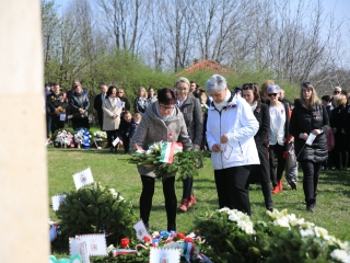 Ünnepség a forradalmi emlékműnél, megemlékezés Rosti Pál sírjánál - fotó: 