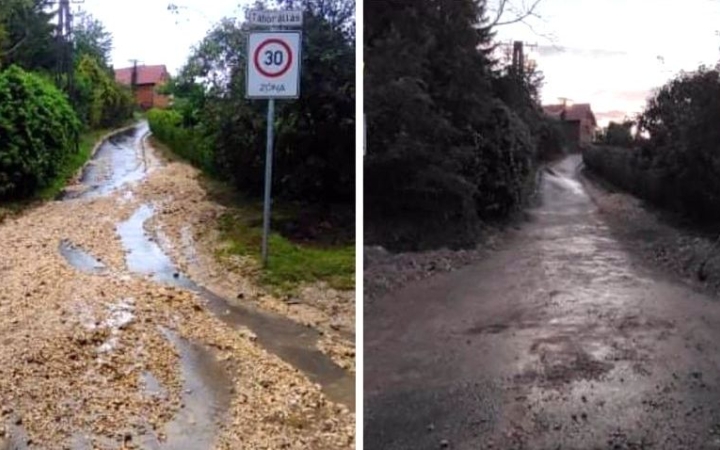 Felhőszakadás után önkéntes úttakarítás